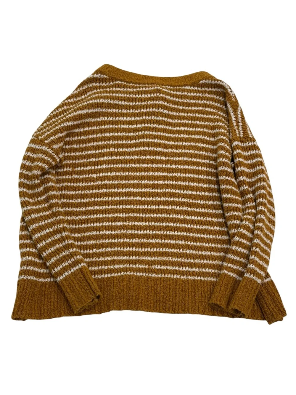 American Eagle Outfitters Women Mustard and Cream Striped Henley Sweater Size XS
